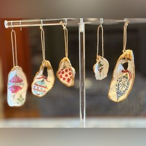 Set of 5 Handcrafted Oyster Shell Ornaments with Gold Accents